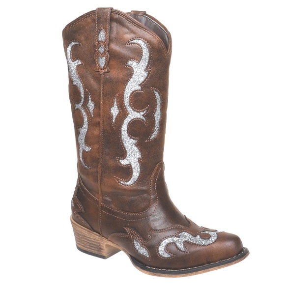 Pierre Dumas Shoes - Brown  Cowboy Tall Western Glitter Accent Boots